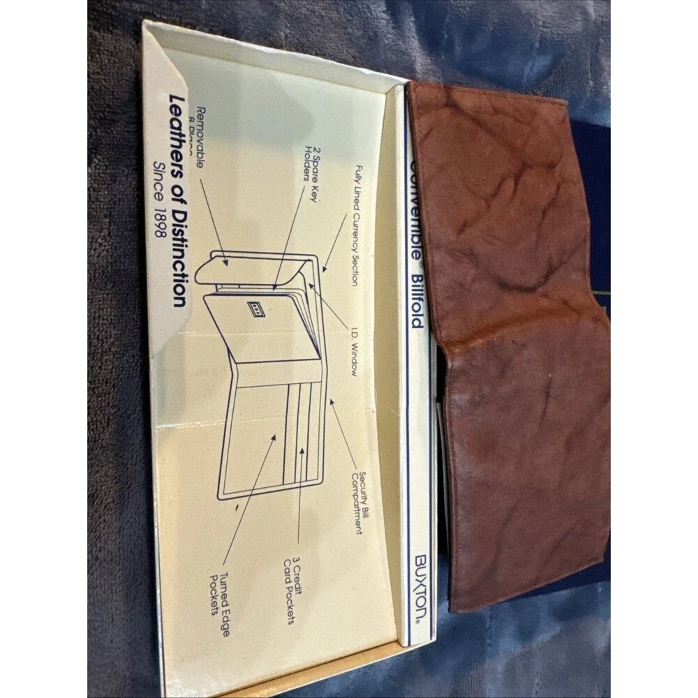 Vintage BUXTON Convertible Billfold w/Box & Inserts Top Grain Cowhide MIB/NOS